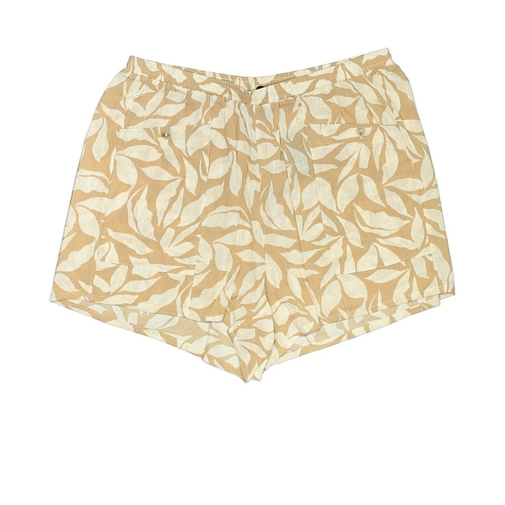 NWT Torrid High Rise Pull On Cargo Shorts 1X Tan White Leaf Print Summer Casual - Picture 2 of 5
